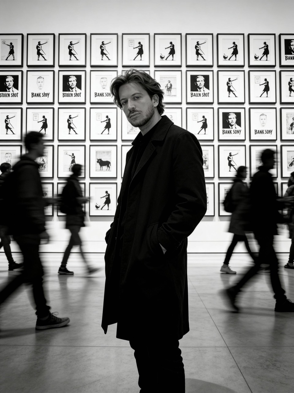 AI portrait — art gallery visit, motion blur