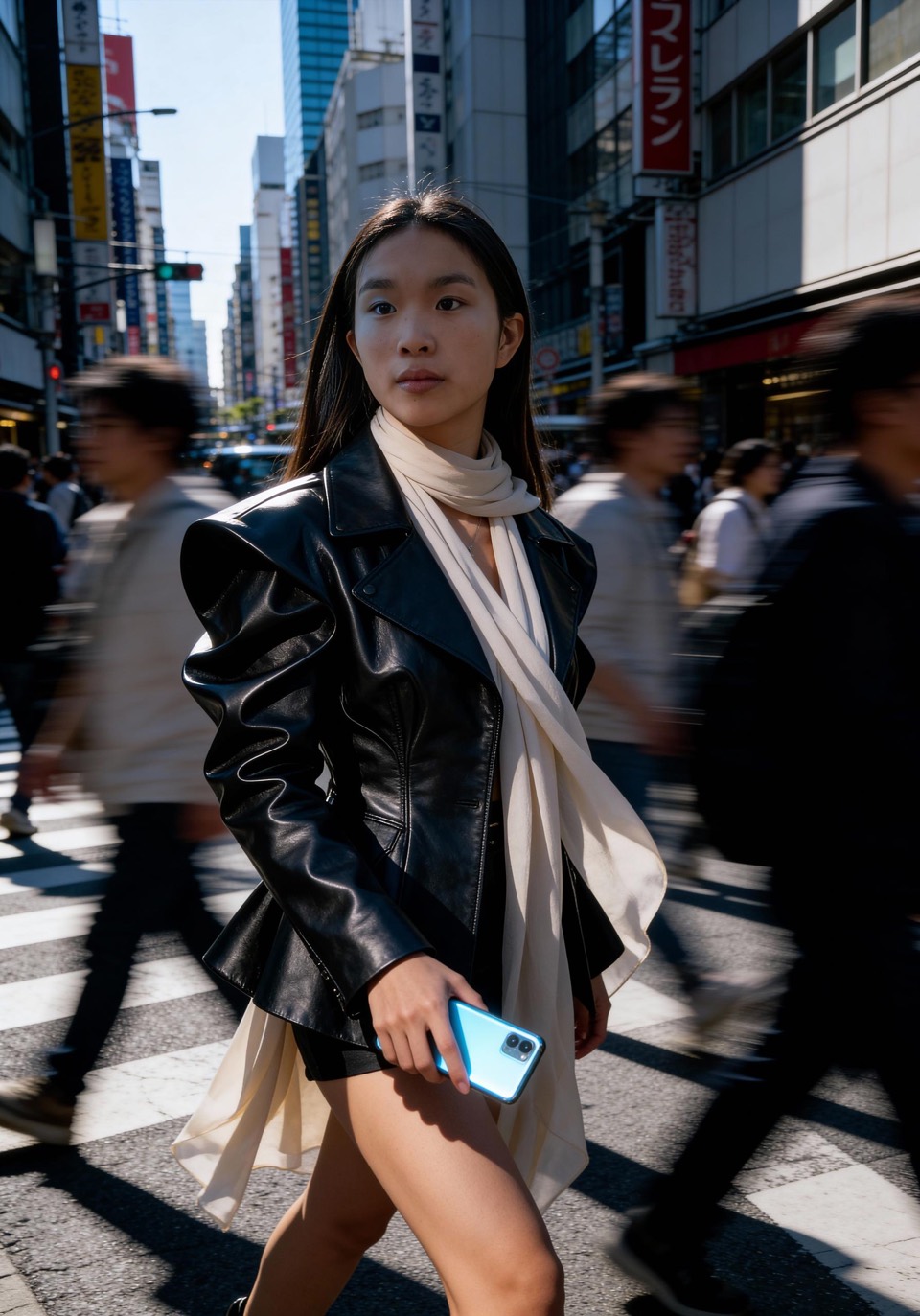 AI portrait — Tokyo street style motion shot